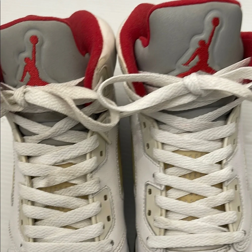 White and Red High-Top Sneakers